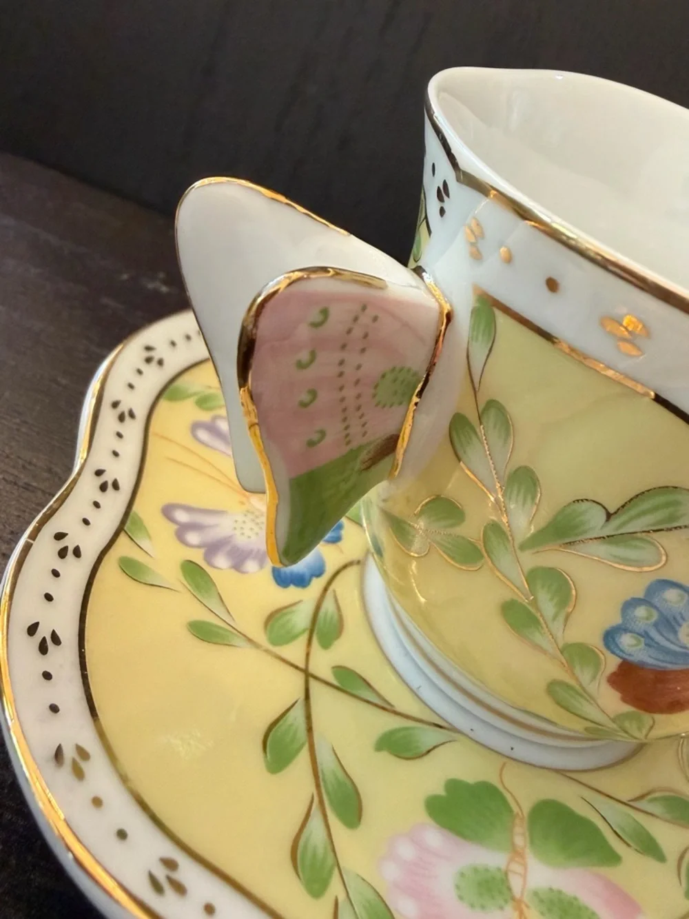 Yellow Butterfly demitasse cup and Saucer Set 4 - Picture 8 of 12